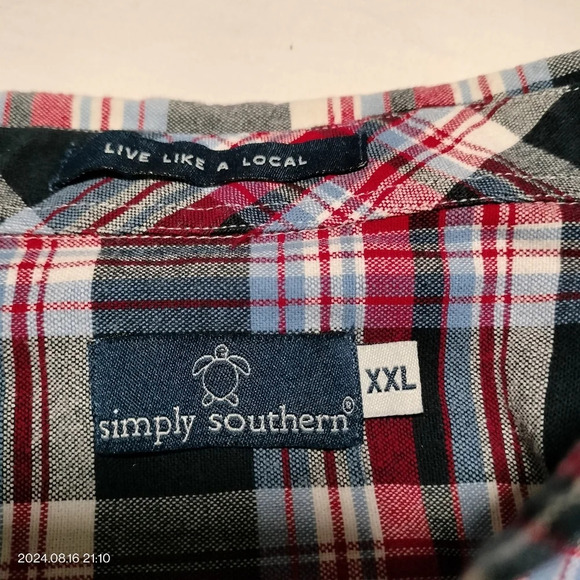 Simply Southern Men's Sz XXL Shirt Plaid Preppy Button Up Pockets Long Sleeves - Picture 6 of 9